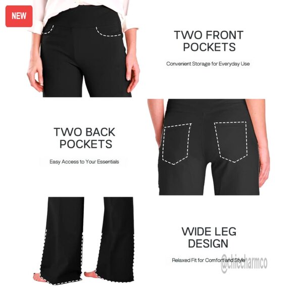 Wide Leg Yoga Pants High Waist Cotton Lounge Trousers with Pockets - Picture 4 of 6